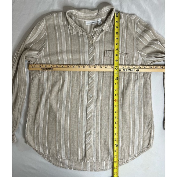Susan Graver Button Up Blouse Tan White Large Linen Rayon - Picture 3 of 9